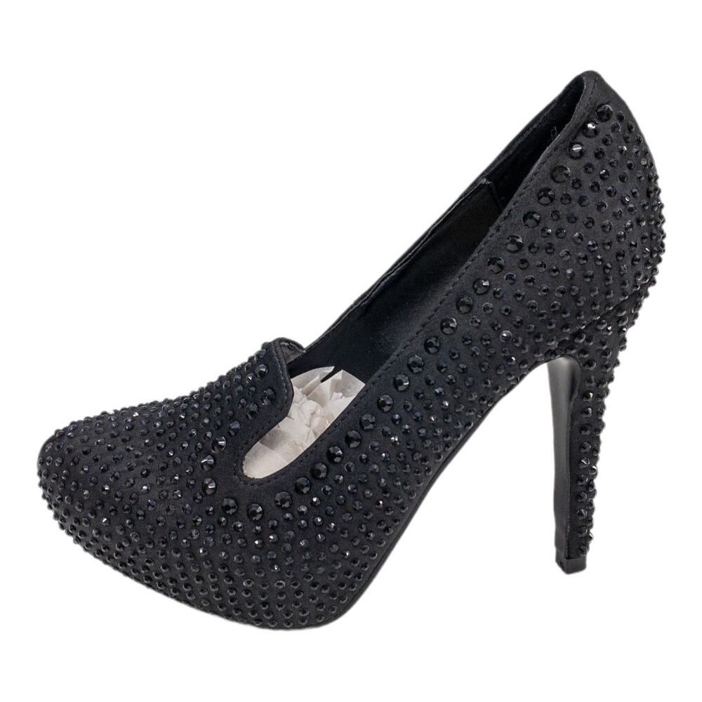 Italina Selina Black Studded Satin Stiletto Pump Stiletto High Heels Women's 6.5